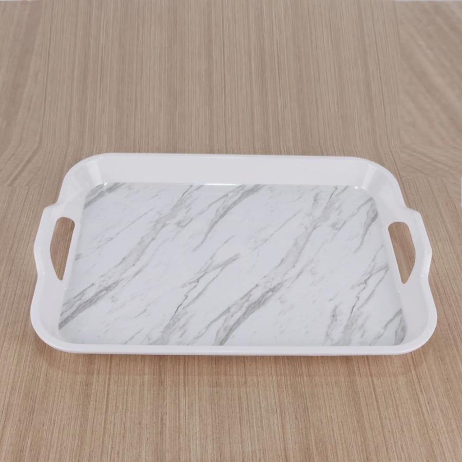 Rectangular Melamine Tray with Marble Design, 44.5×28.5 cm