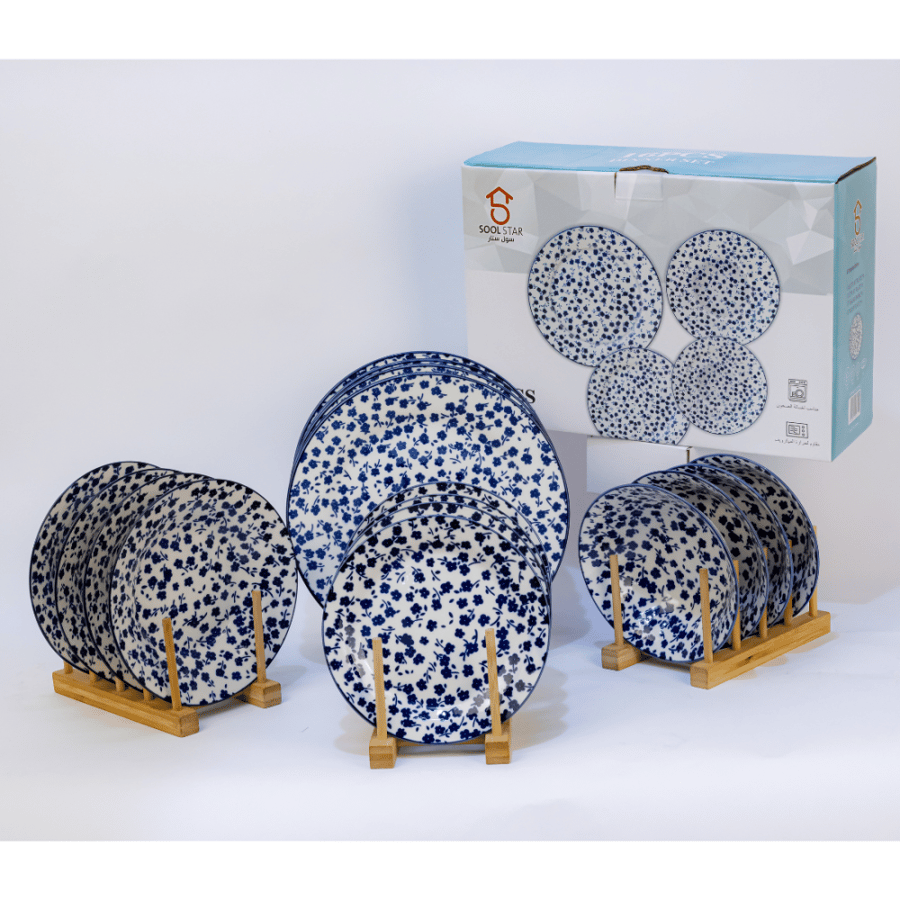 16-Piece Ceramic Dinnerware Set – Blue Floral Pattern