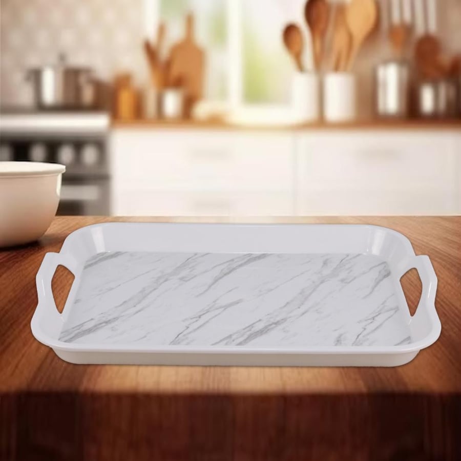Rectangular Melamine Tray with Marble Design, 44.5×28.5 cm
