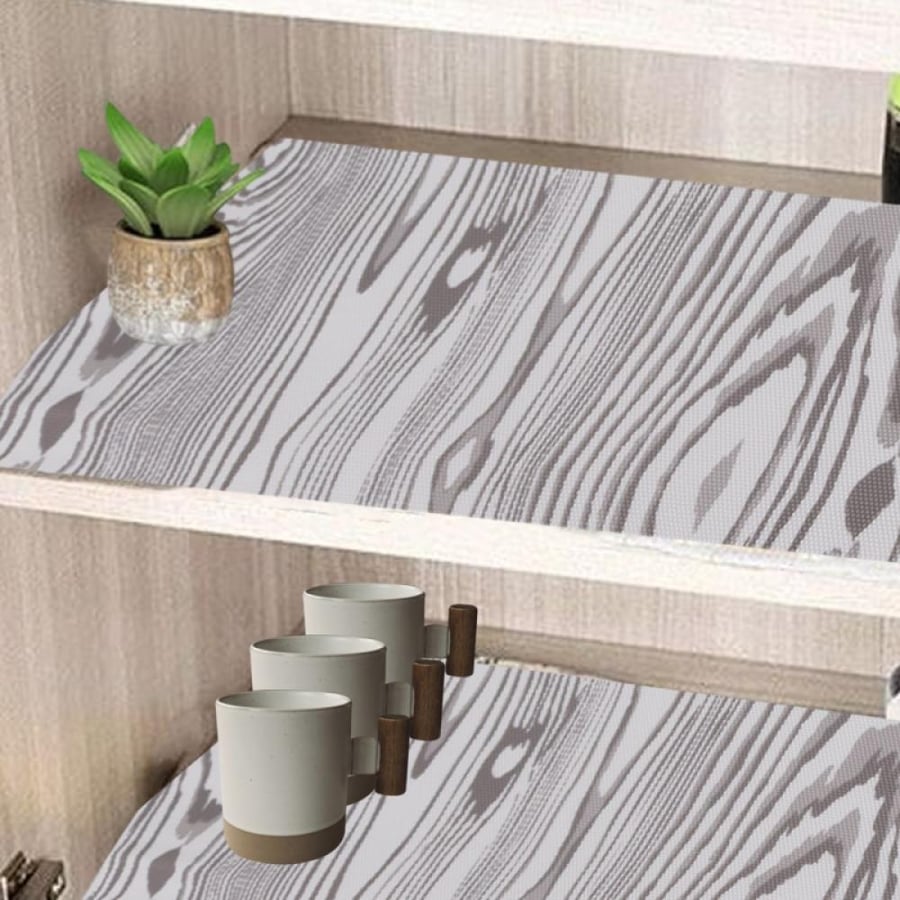 مفرش للأدراج و الخزائن بتصميم خشبي - 45x150 سم - رمادي