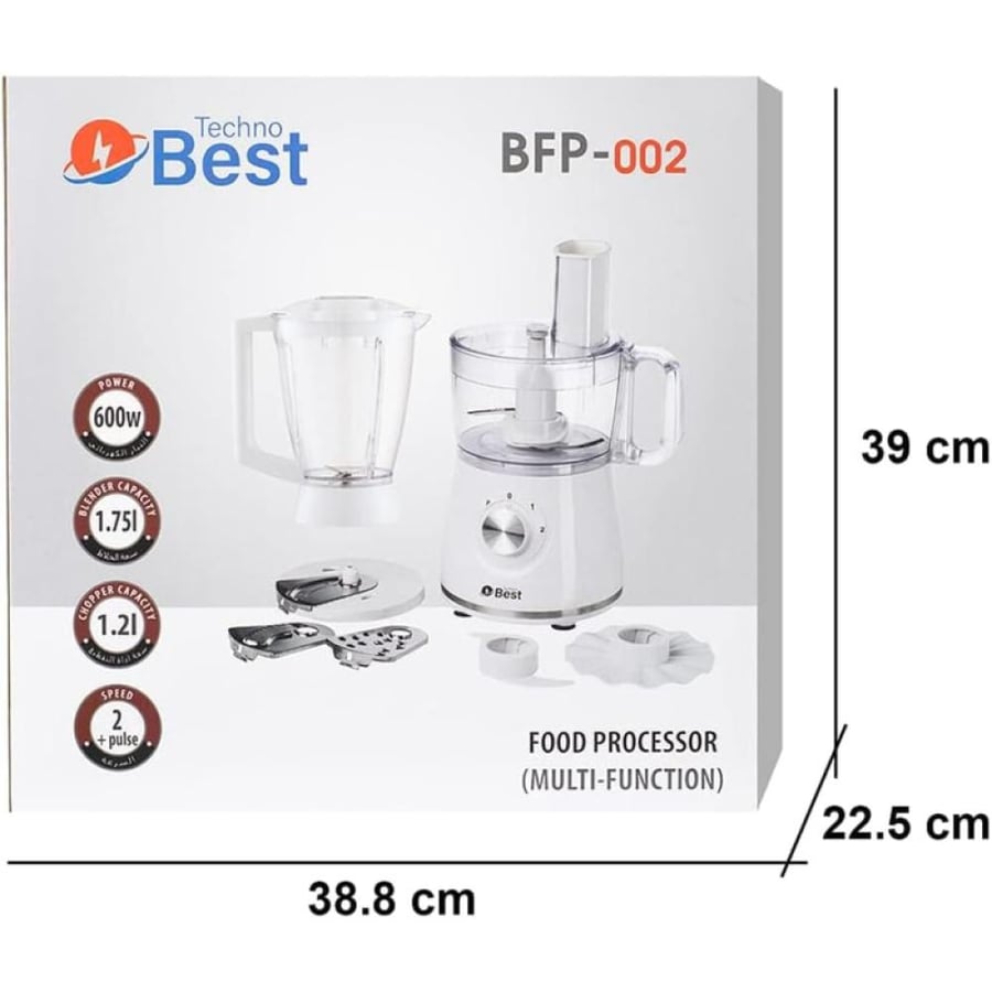 Techno Best Multifunctional Food Processor With 2 Speeds And 7 Accessories 1.2 L 600 W White
