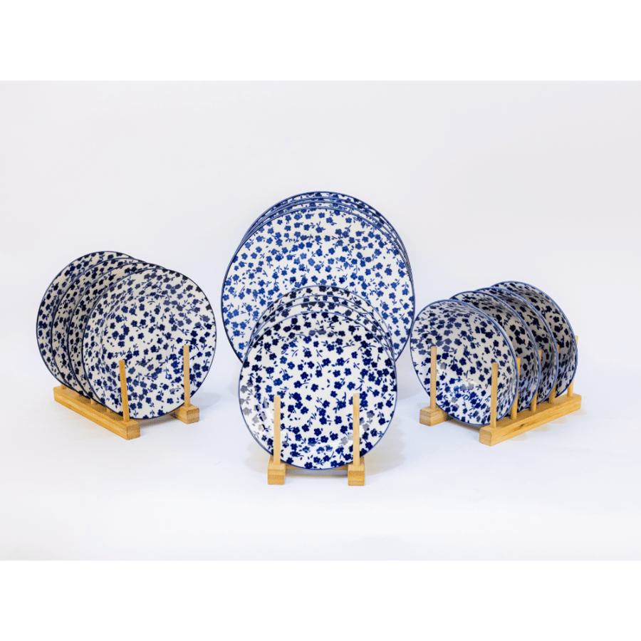 16-Piece Ceramic Dinnerware Set – Blue Floral Pattern