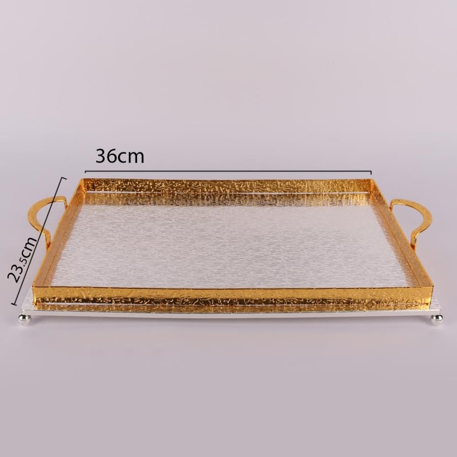 SOOL STAR Rectangular Golden Tray with Mirror and Handles