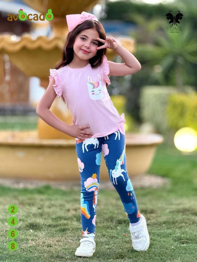 ترنج بناتي قطني باللون البينك وليجن بطباعه اليونيكورن