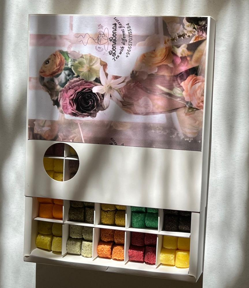 Large box of flavored tea