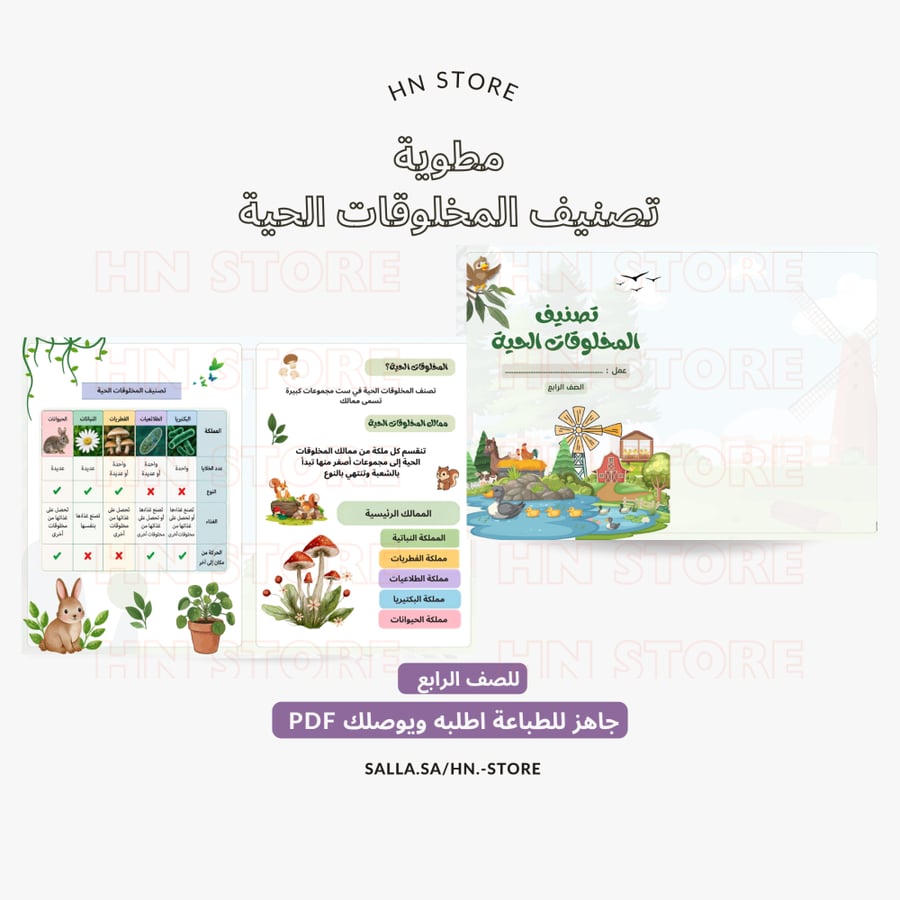 مطوية تصنيف المخلوقات الحية للصف الرابع PDF