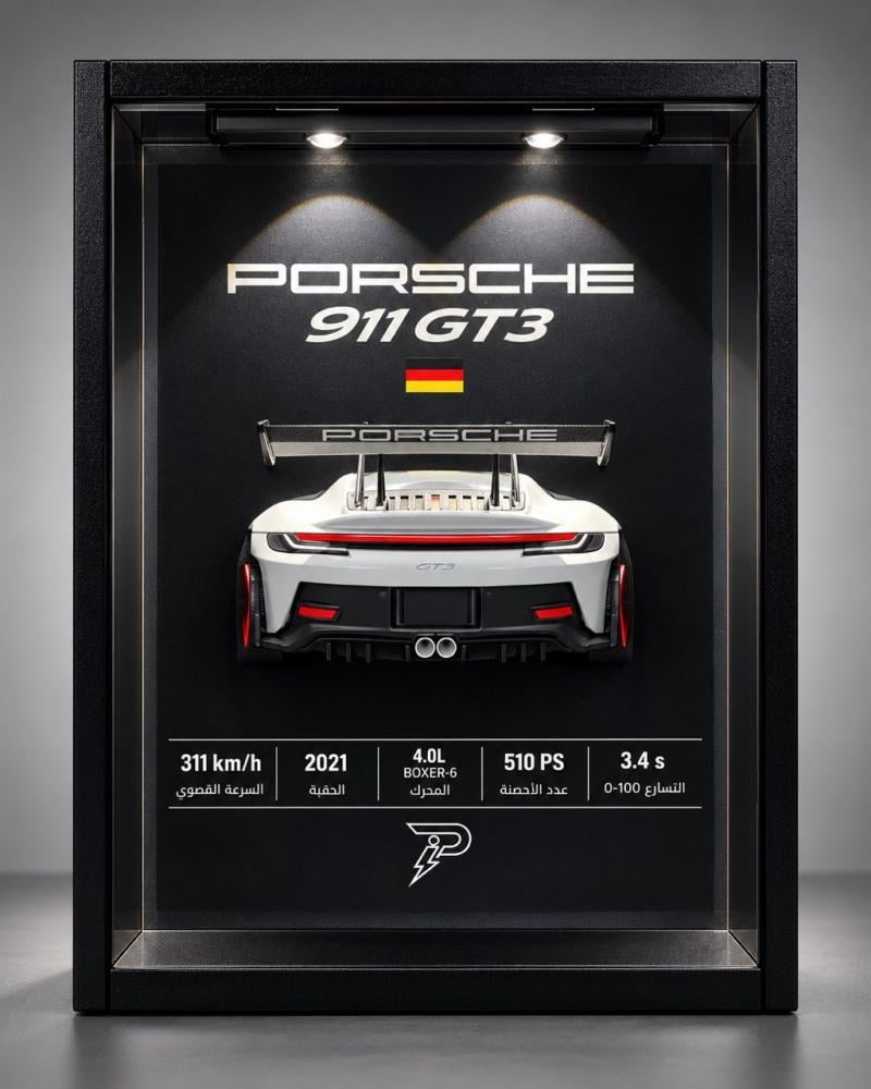 مجسم بورش 911 GT3 ثلاثي الأبعاد بإطار فاخر وإضاءة LED
