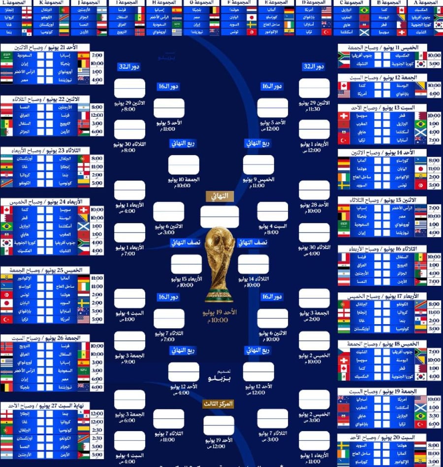 جدول كاس العالم 70*50 سم