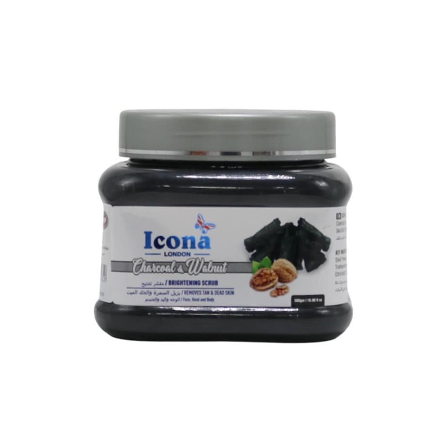 Facial, hand, and body brightening scrub with charcoal and walnut, 500ml