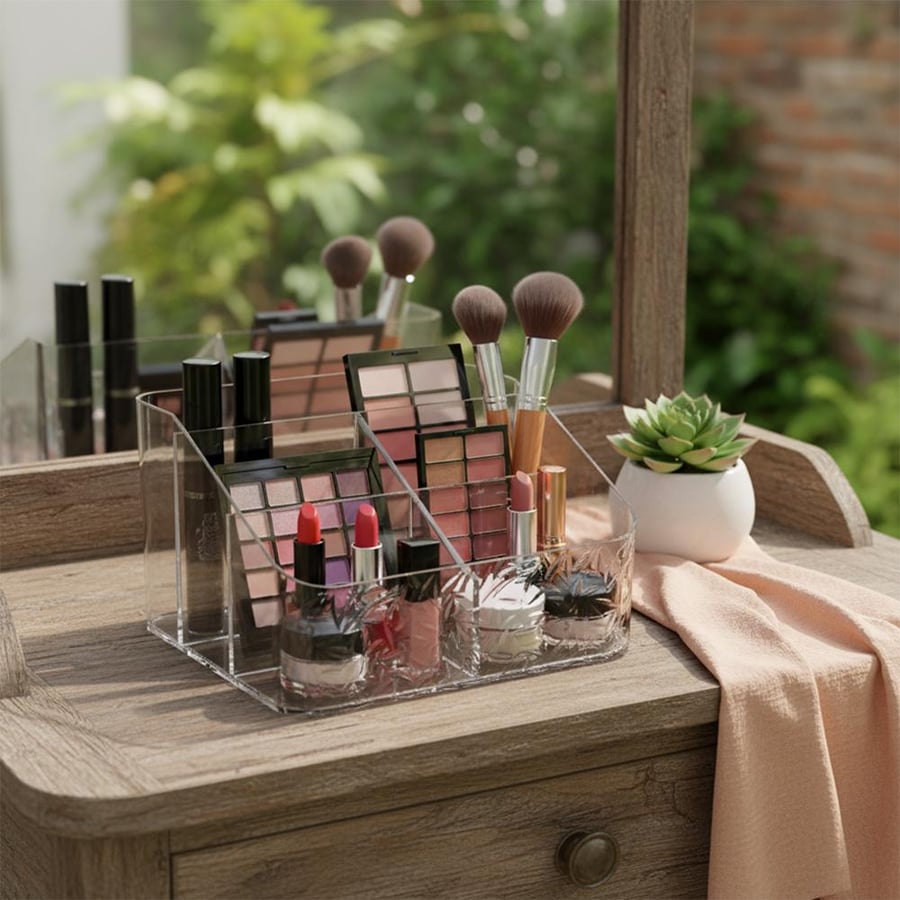 Acrylic makeup stand rectangular divided