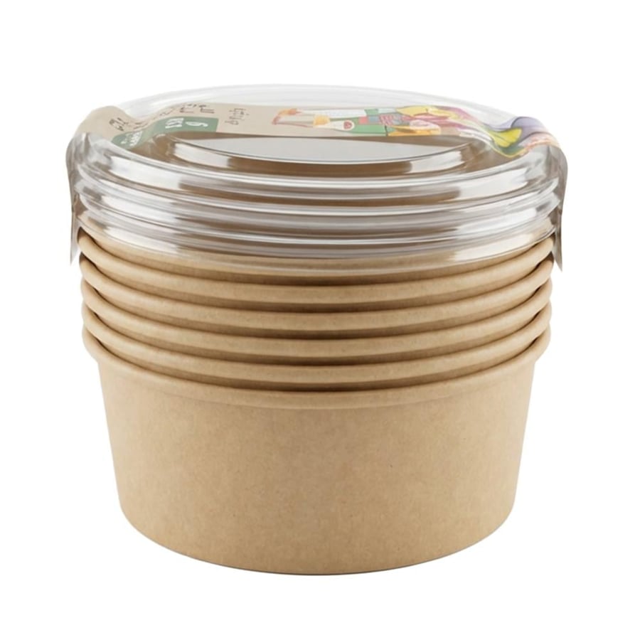 Paper food plate boxes with plastic lid - 6 pieces × 1100 ml