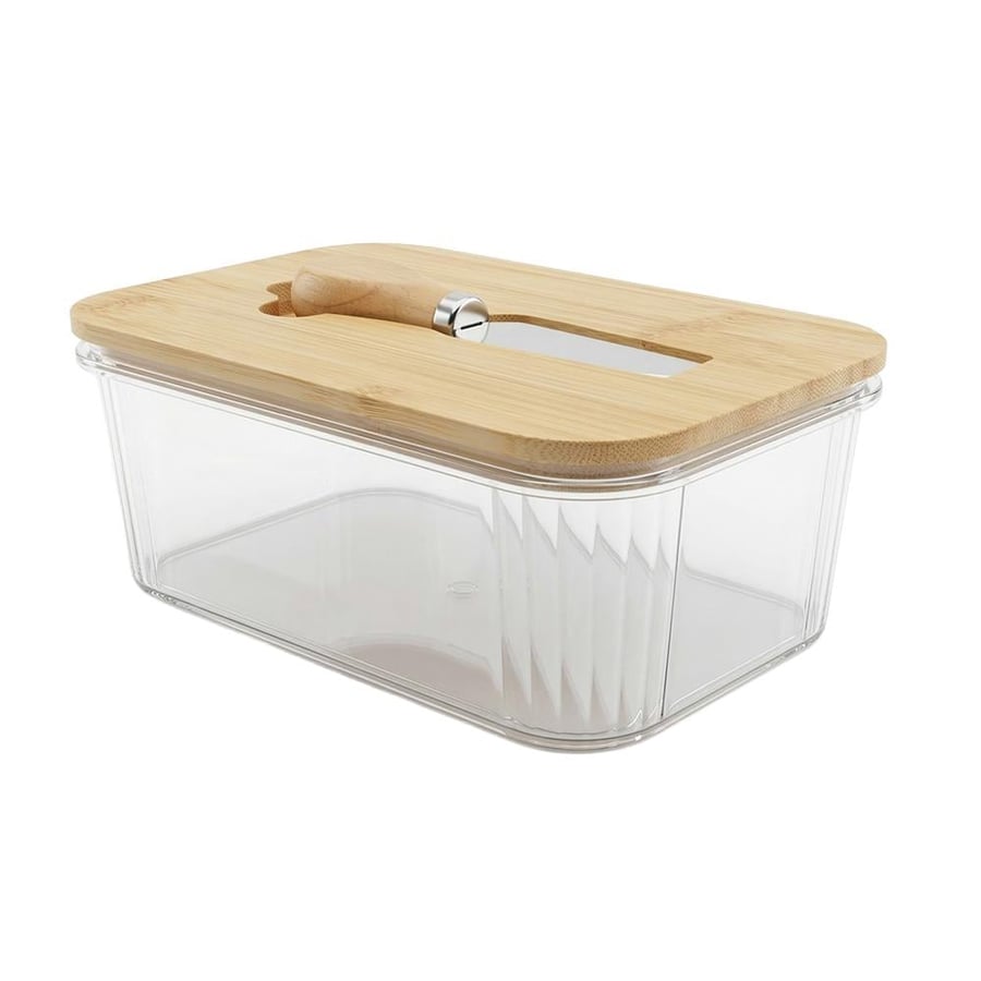 Rola rectangular acrylic butter keeper with wooden lid and knife