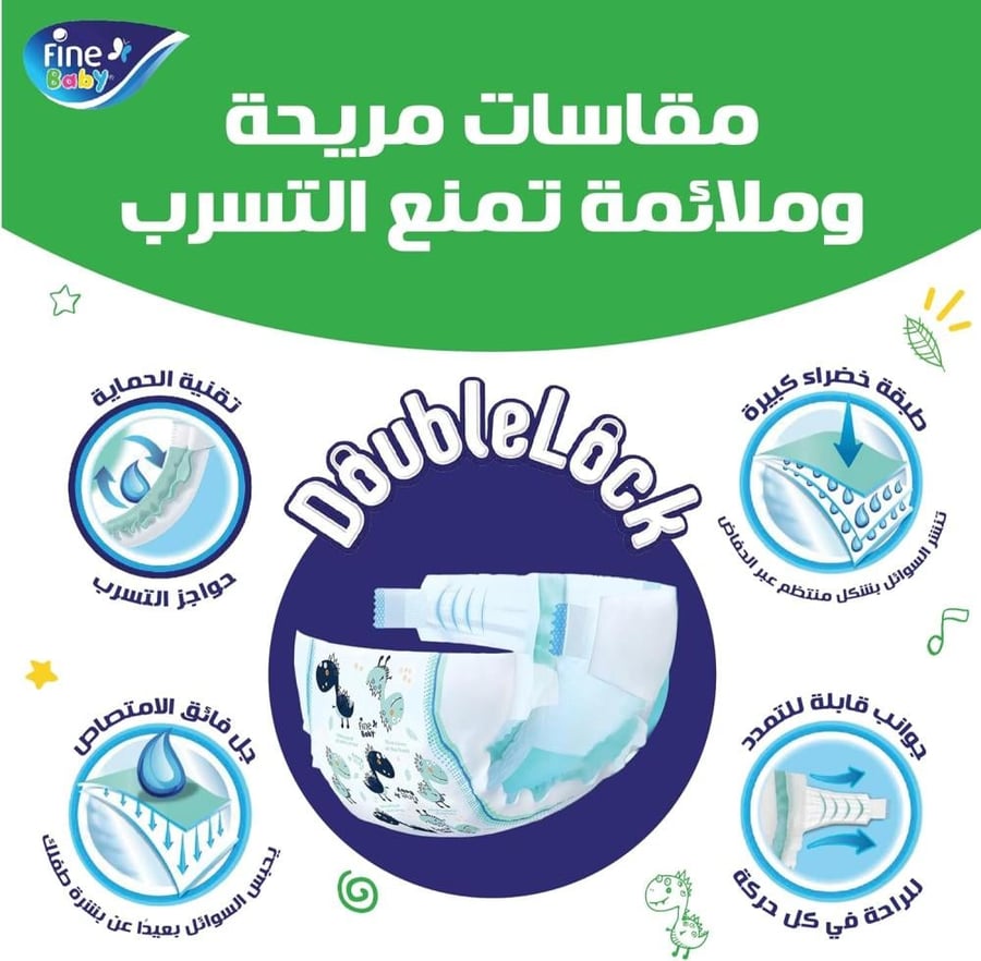 حفاضات أطفال فاين بيبي – مقاس 4 – 12 حفاضة – حماية مزدوجة