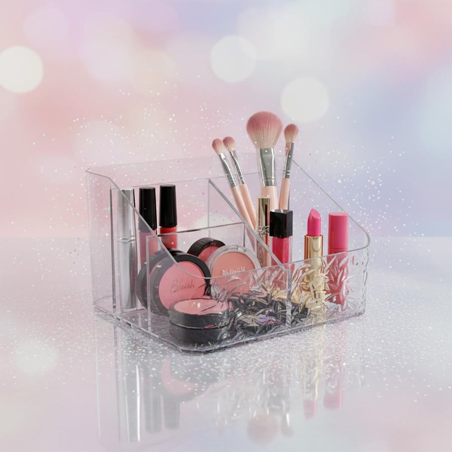 Acrylic makeup stand rectangular divided
