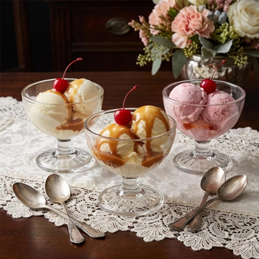 Glass dessert cup set – 1 set × 3 pieces