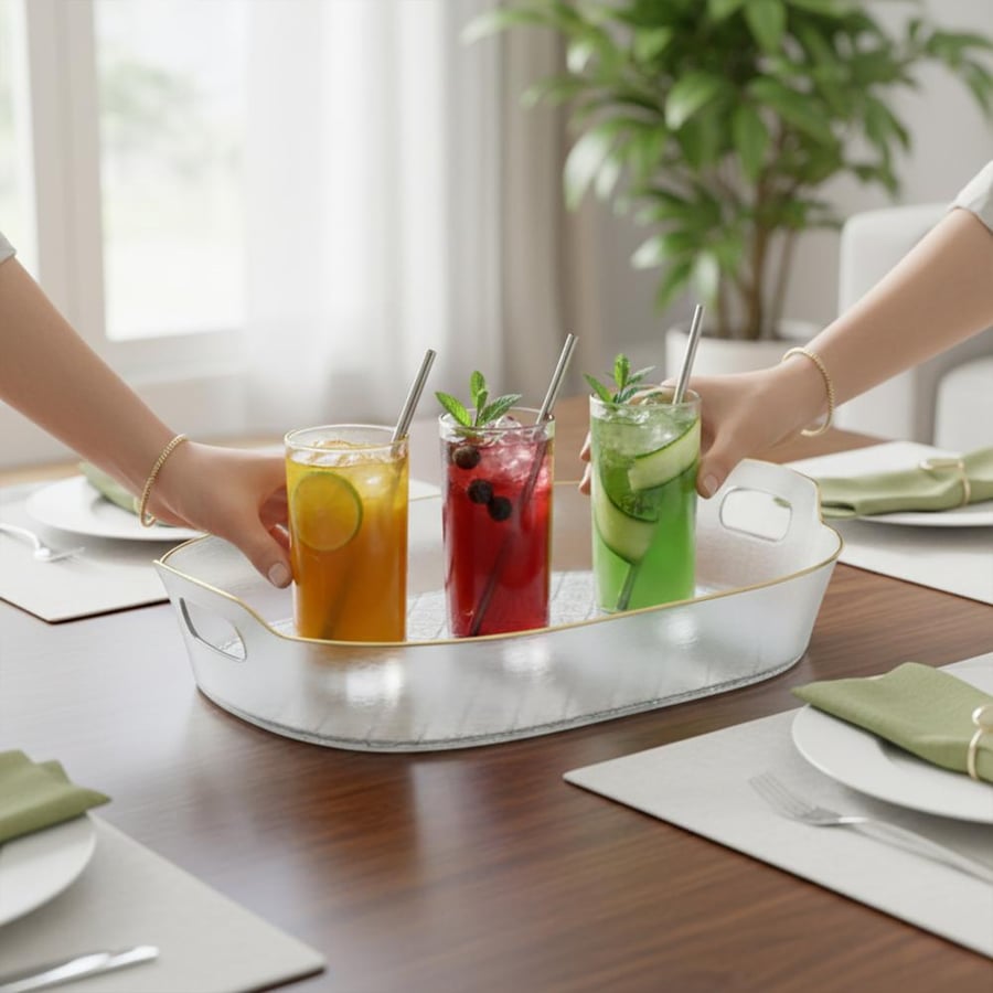 Acrylic rectangular serving plate transparent with gold line - AL-10564
