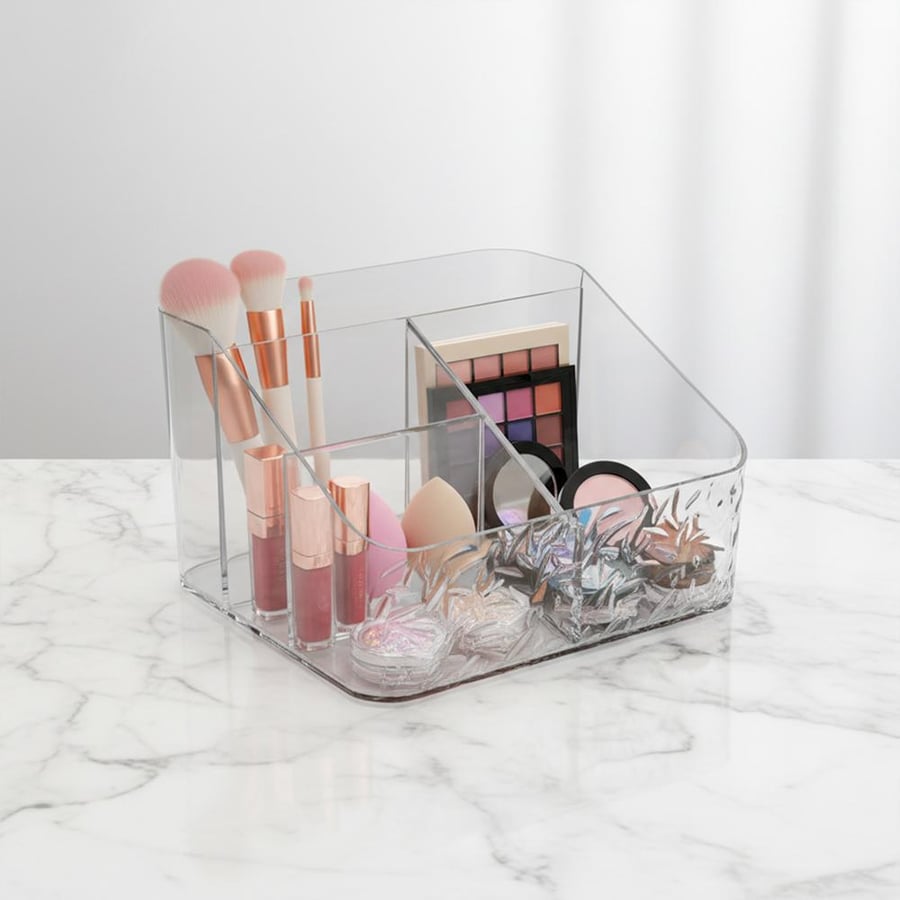Acrylic makeup stand rectangular divided