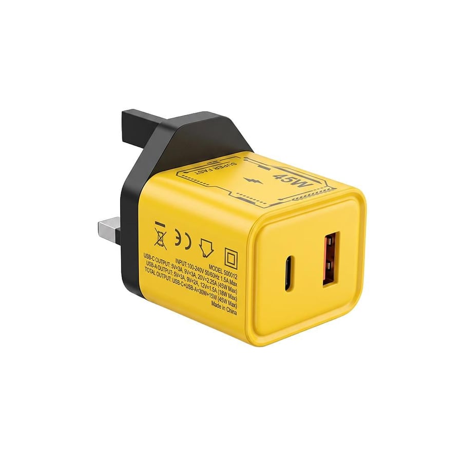 شاحن سريع الشحن بمنفذين USB‑C و USB‑A