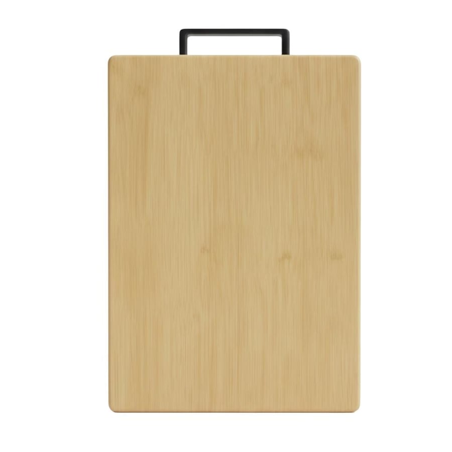 Wooden cutting board with plastic handle
