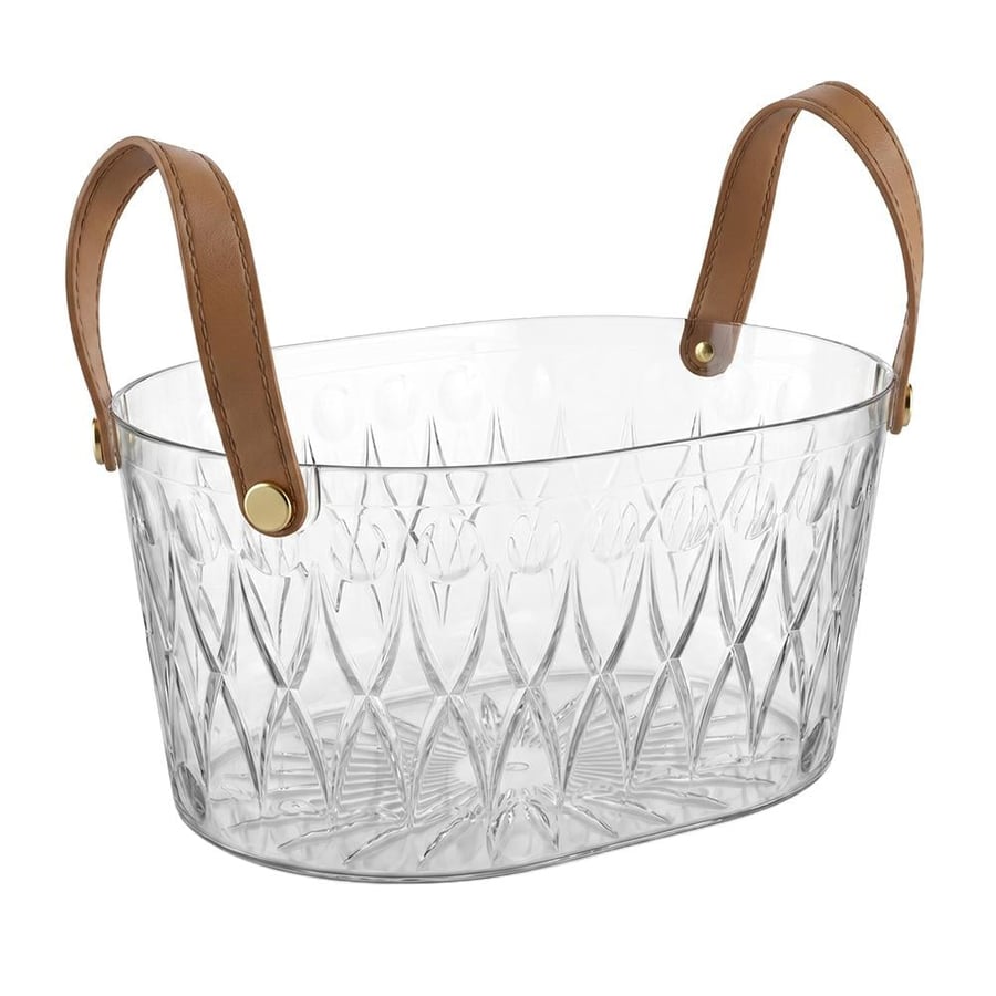Oval acrylic storage basket with leather handles