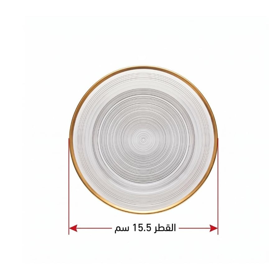 رولا طقم صحون حلا بلاستيك شفاف بخط ذهبي بقطر 15.5 سم - 7 حبات