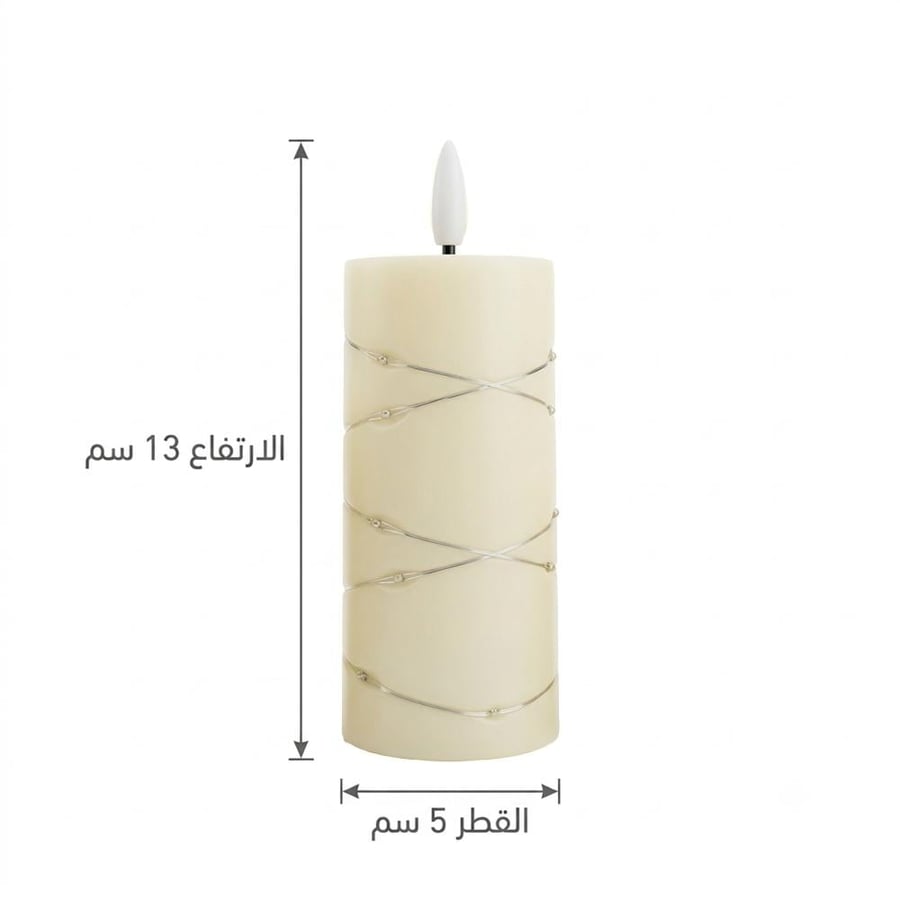 طقم اضاءة على شكل شموع بسلك لامع بأحجام مختلفة مع بطاريات خلوية مرفقة – 1 طقم × 3 قطع