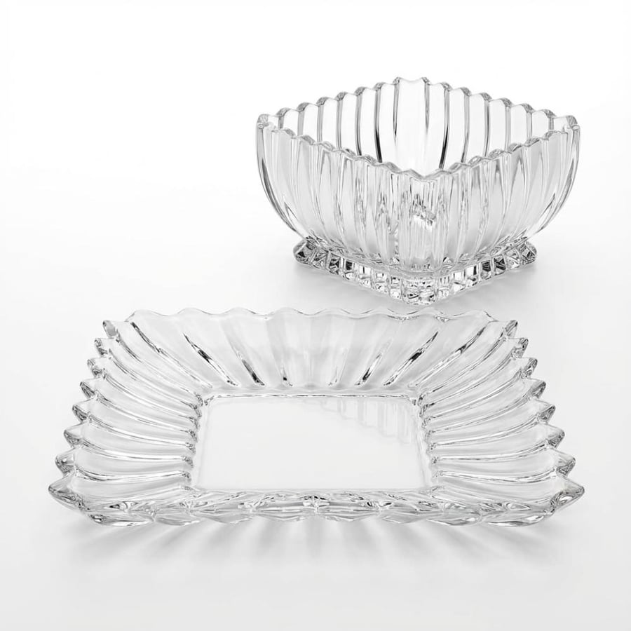 Bowl set with square glass serving plate - ST-12645-3