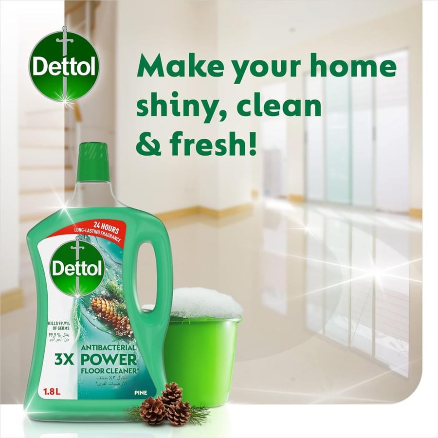 Dettol Power Floor Cleaner Antibacterial with Pine Scent, 1.8 liters (1+1)