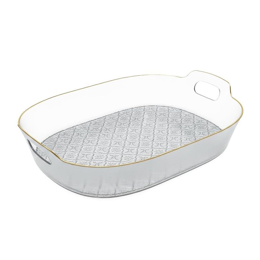 Acrylic rectangular serving plate transparent with gold line - AL-10564