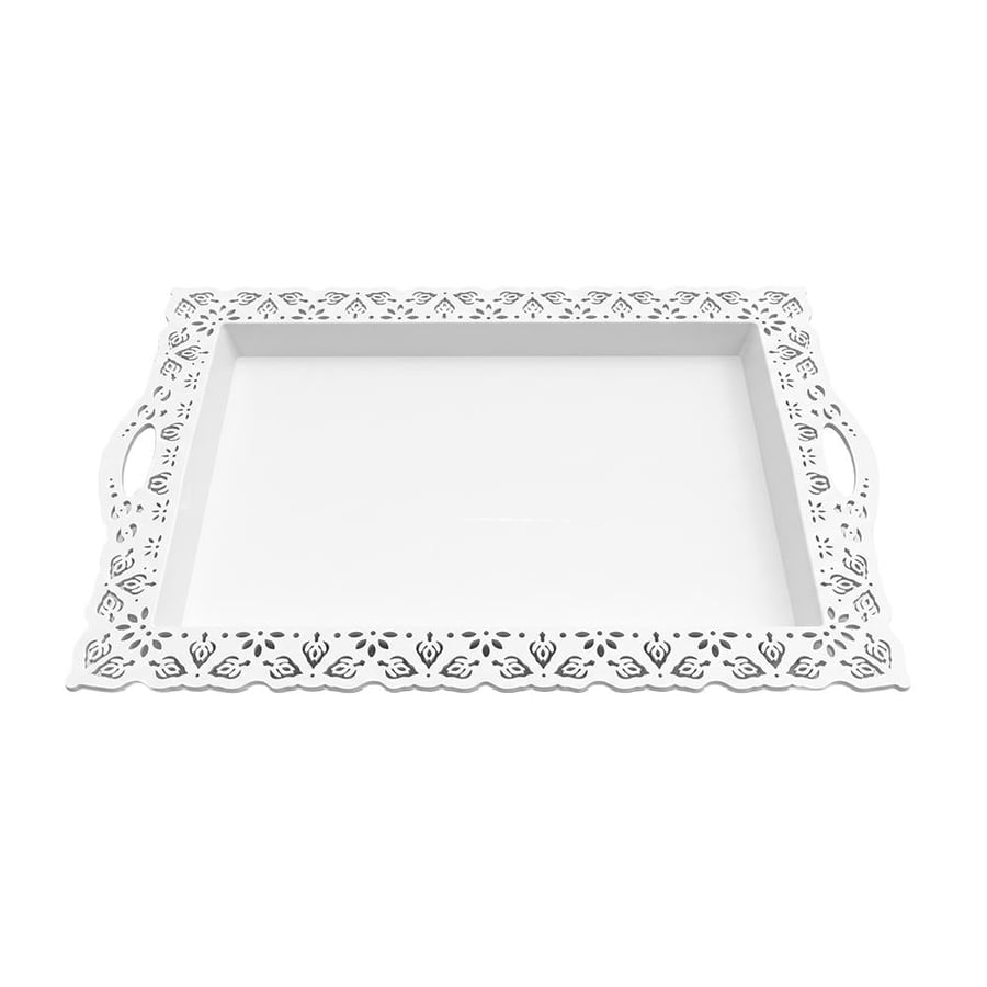 صحن تقديم بلاستيك مستطيل أبيض