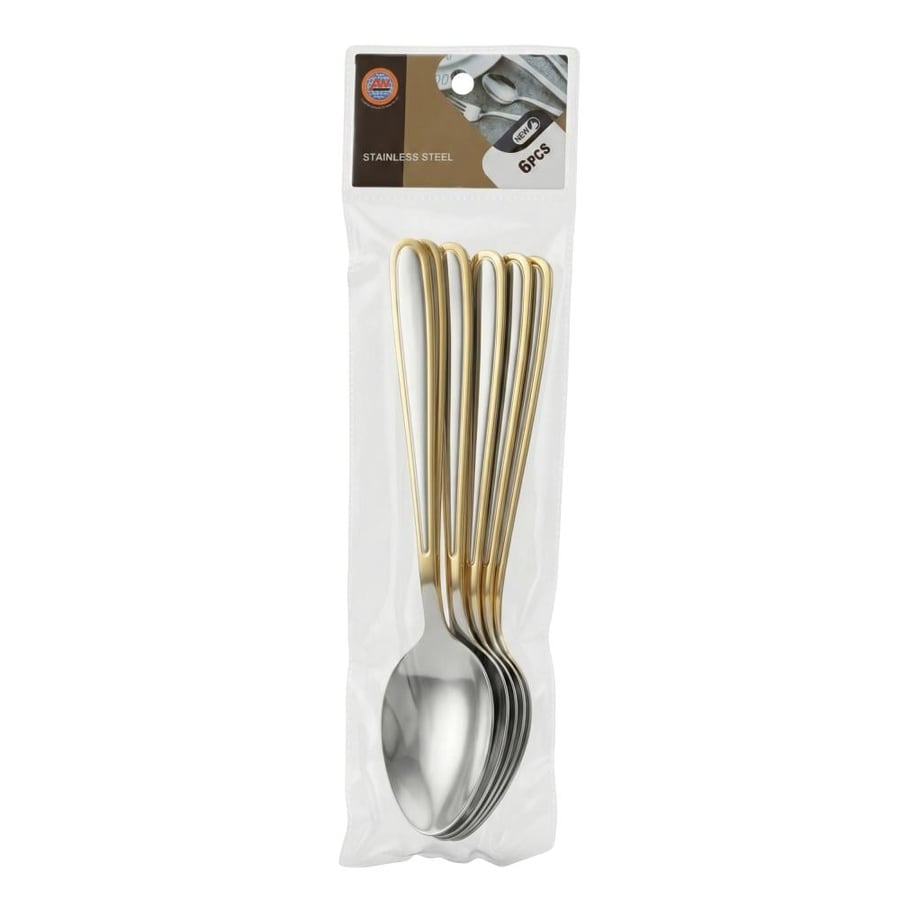 Eating spoon set with gold line stainless steel – 6 pieces