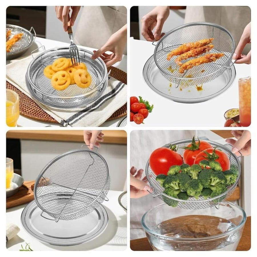 A set of strainer and tray for pans of stainless steel round sieve - AL-10335- 2