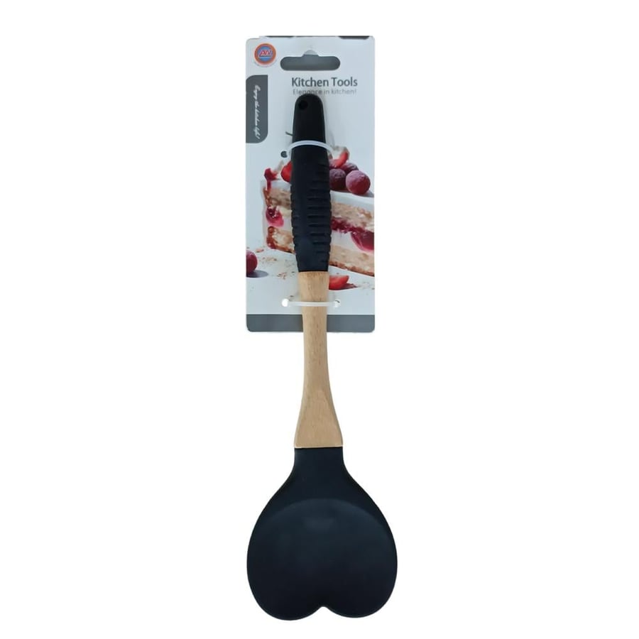 Silicone spoon with wooden handle in heart design