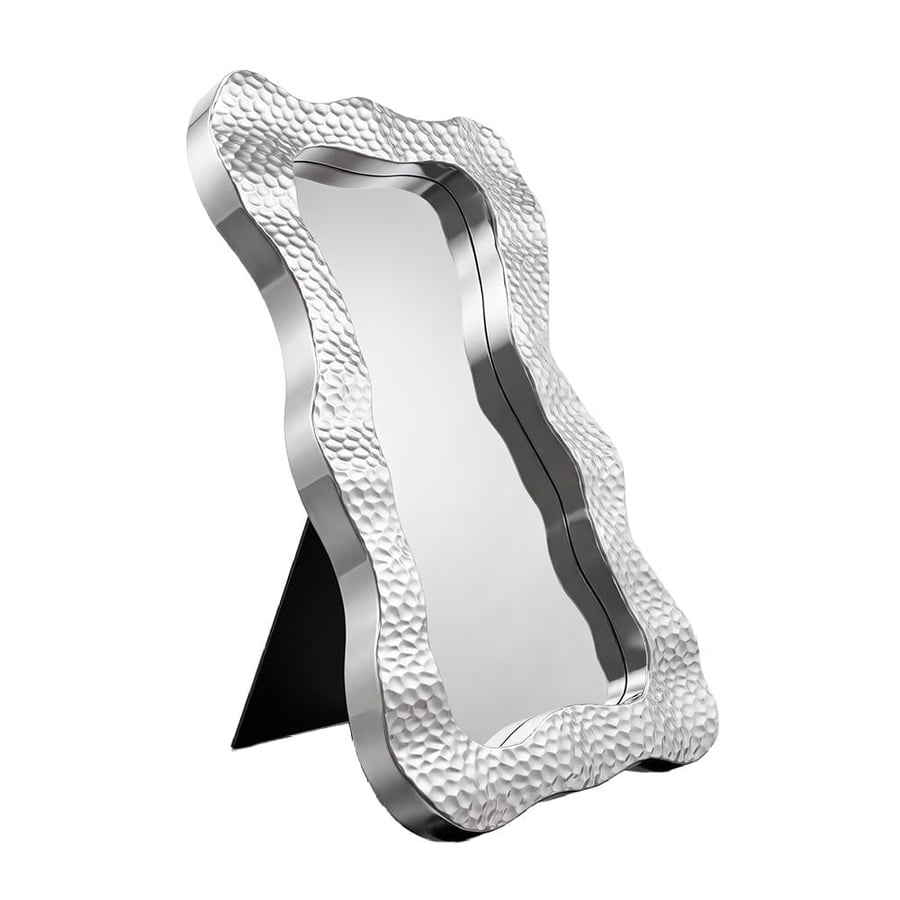 مرآة زجاج مستطيل بإطار بلاستيك فضي