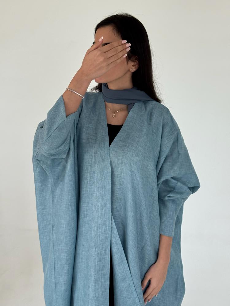 عباية لينن باللون السماوي | Sky blue linen abaya