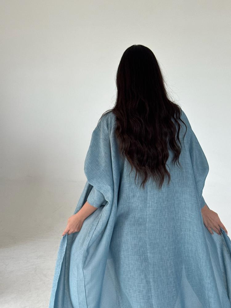 عباية لينن باللون السماوي | Sky blue linen abaya