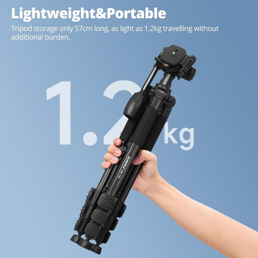 AMBITFUL GM150 Professional Camera Tripod with Bag | Sturdy Tripod for Photography, Video & Horizontal Shooting