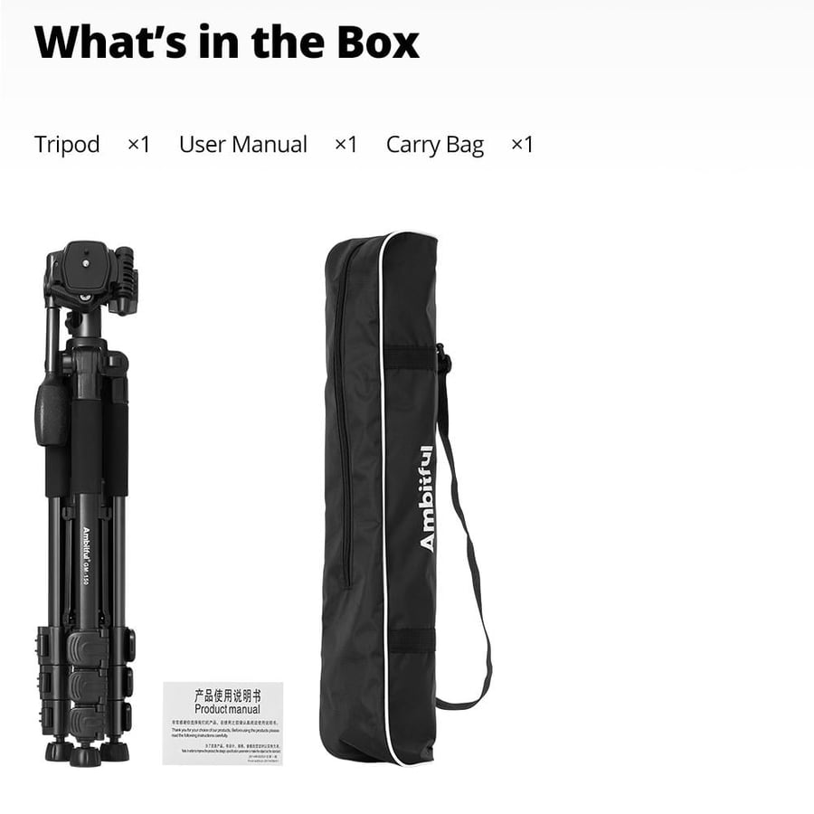 AMBITFUL GM150 Professional Camera Tripod with Bag | Sturdy Tripod for Photography, Video & Horizontal Shooting