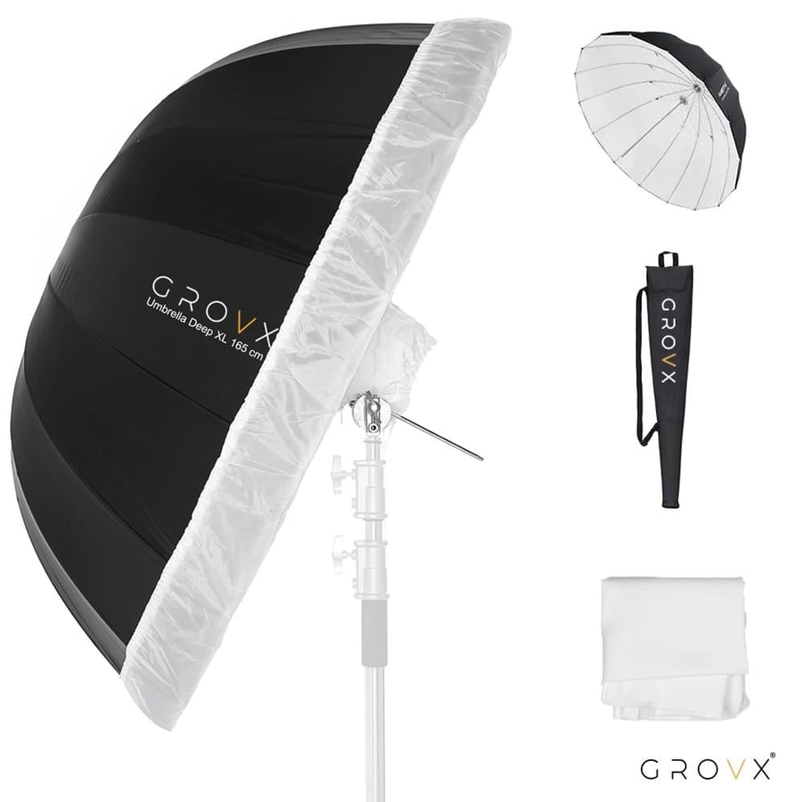 ديب أمبريلا تصوير أبيض 165 سم بارابوليك مع مشتت – GROVX UB-XL 165