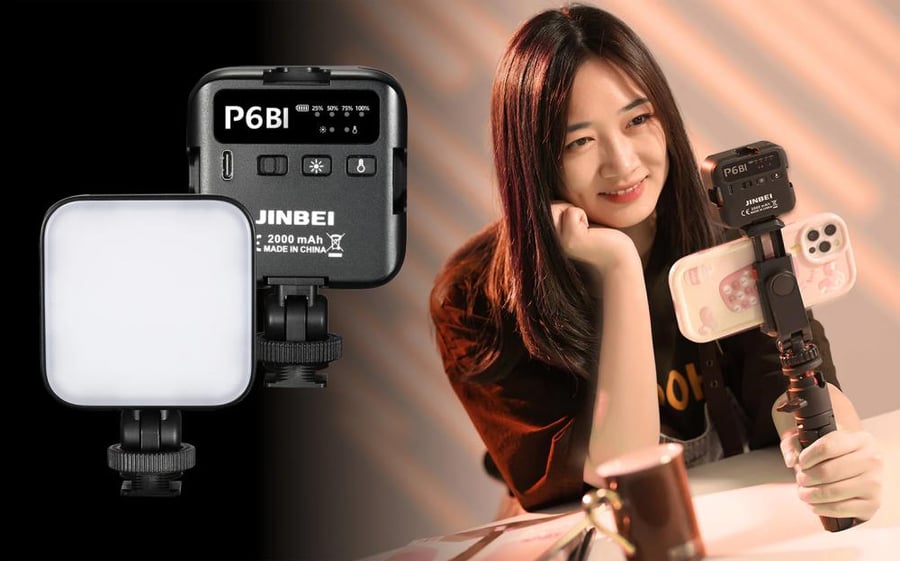 اضاءة تصوير LED للجوال والكاميرا ثنائية اللون لا سلكي + قاعدة جوال P6Bi mini pocket LED light