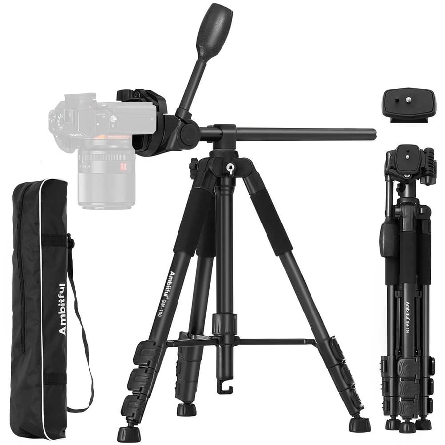 AMBITFUL GM150 Professional Camera Tripod with Bag | Sturdy Tripod for Photography, Video & Horizontal Shooting