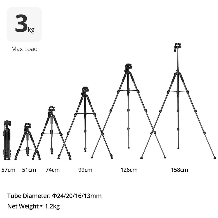 AMBITFUL GM150 Professional Camera Tripod with Bag | Sturdy Tripod for Photography, Video & Horizontal Shooting