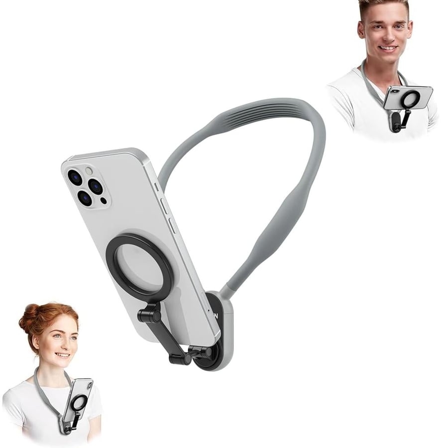 telesin smartphone magnetic neck holder max Cell Phone Holder Around Neck POV Vlog Selfie Mount Hand Free Phones Neck Holder Video Recording Chest Stand for iPhone 15 14 13 12 16  Pro Max Plus (Grey)