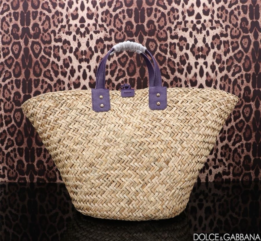 شنطة دولتشي اند غابانا Straw Kendra bag with embroidery