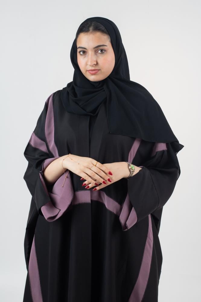 عباية مدى بلاك – نص بشت بتدخيلة موف وطرحة منسقة
