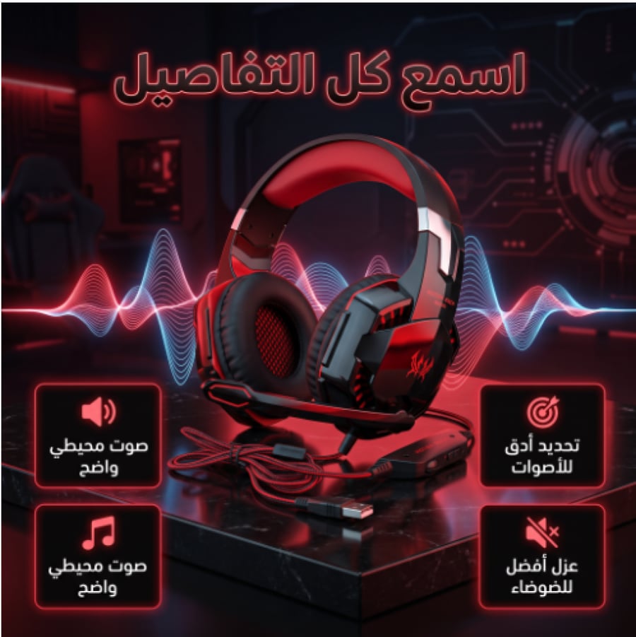 • سماعة رأس للألعاب مزوده بمايكروفون و إضاءة LED