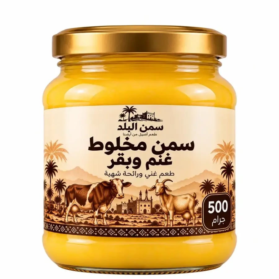 سمن مخلوط غنم وبقر بلدي (500جرام )