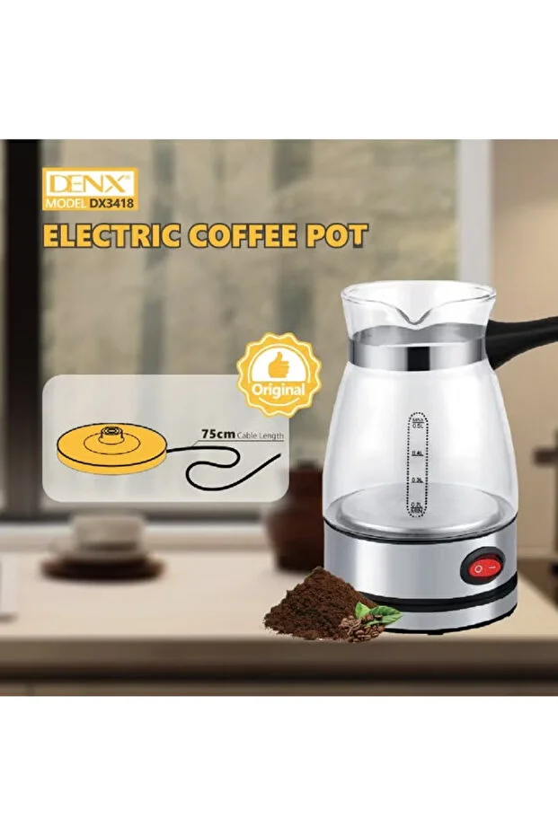 Denx إبريق قهوة كهربائي زجاجي تركي