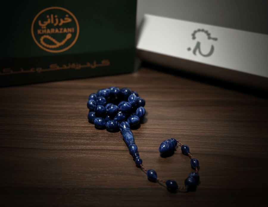 بكلايت ازرق مموج خراطة يدوية ، حجم الخرز : ١٣ ملي في ١٠  ، القصه: بيض حمام ، عدد الخرز: ٤١