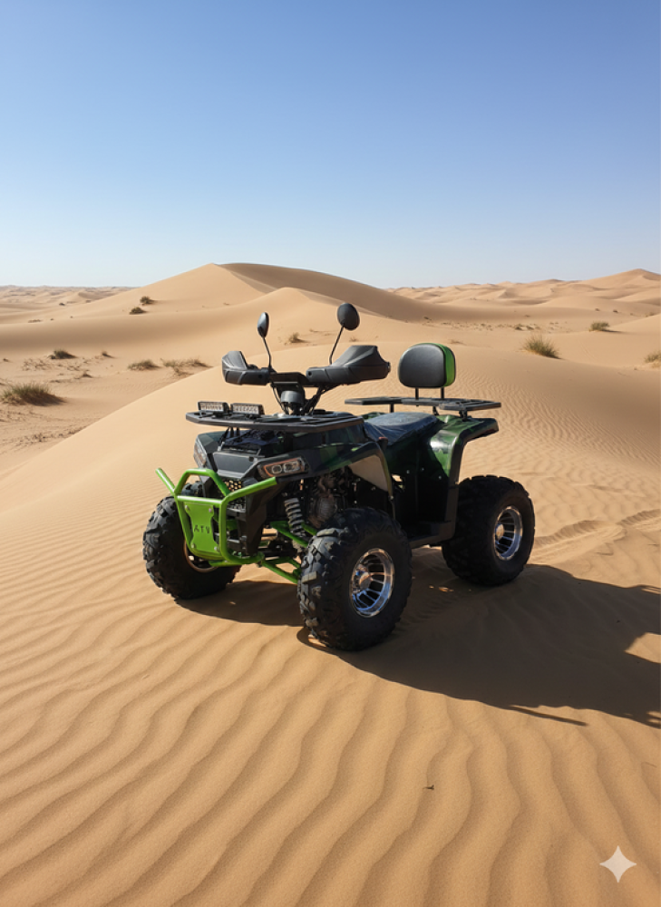 دباب ATV الوحش الصحراوي – قوة 150cc وأداء لا يضاهى استعد لمغامرة استثنائية مع دباب الأربع كفرات المصمم ليتحدى الطرق الوعرة والرمال بكل سهولة. يجمع هذا الدباب بين التصميم العسكري الجذاب (تمويه جبلي) وبين القوة الميكانيكية التي تمنحك سيطرة كاملة في الب
